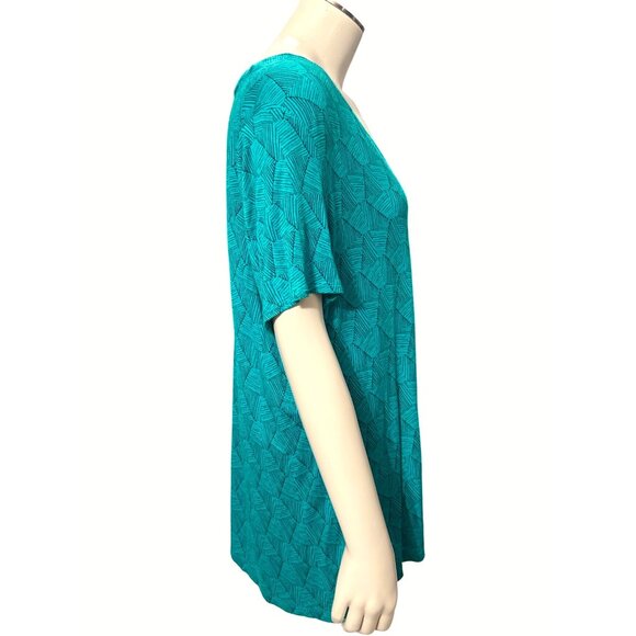 Apt 9 Modern Essential V Neck Short Sleeve Top Teal Geometric Pattern Rayon XLG - Picture 4 of 9